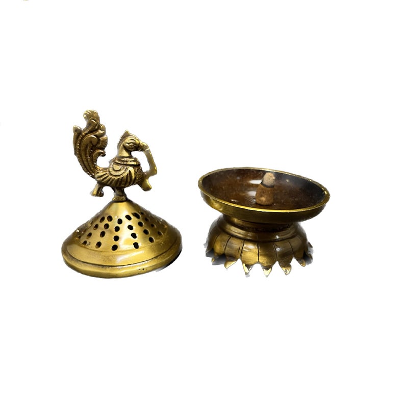 Kridaykraft Metal Brass Color Finish Dhoop Dani | Bakhoor Holder | Loban Burner | Incense Holder, Handcrafted Metal Peacock Shaped Aroma Diffuser Oil Burner| Aroma Oil Diffuser for Home - Image 3