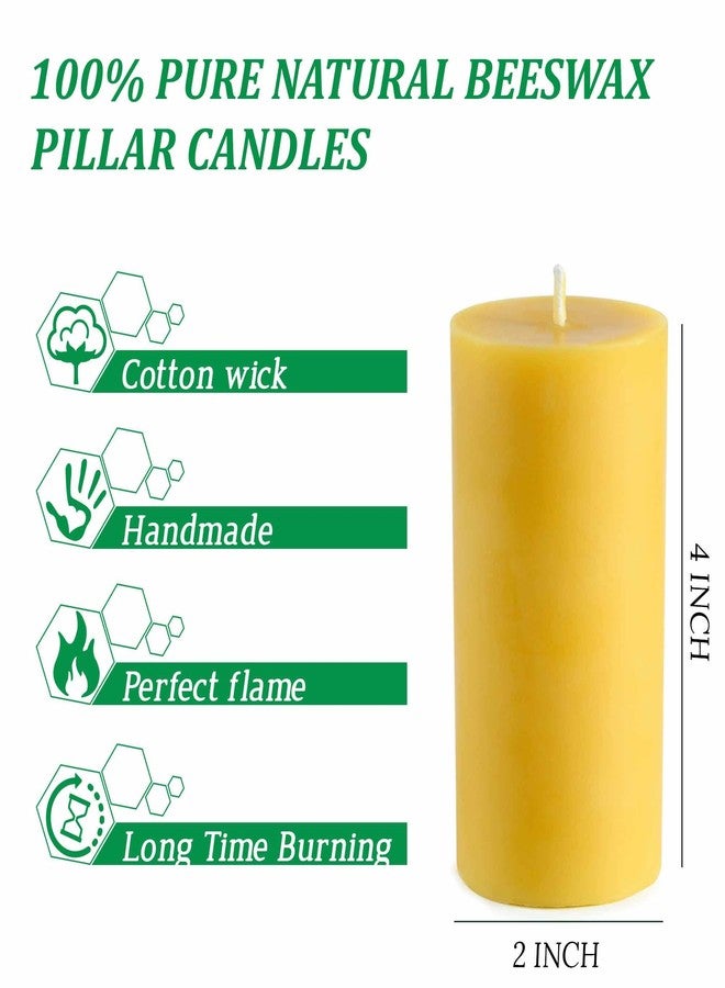 ENCANLIGHT Pure Beeswax Pillar Candles 2x4 Inch, Natural Bees Wax Pillar Candle 2 Pack - 35-40 Hours Long Burning, Dripless Smokeless and Unscented for Home Decor, Party, Yoga - Image 2