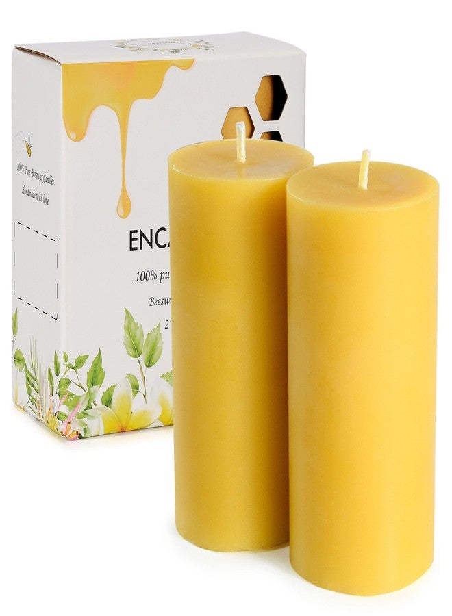 ENCANLIGHT Pure Beeswax Pillar Candles 2x4 Inch, Natural Bees Wax Pillar Candle 2 Pack - 35-40 Hours Long Burning, Dripless Smokeless and Unscented for Home Decor, Party, Yoga - Image 1