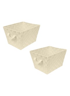 Simplify Simplify Medium Woven Strap Tote | Decorative Storage Basket | 2 Handles | Organization | Closet | Bedroom | Bathroom | Nursery | Accessories | Toys | Gifts | 2 Pack | Ivory  - Image 1