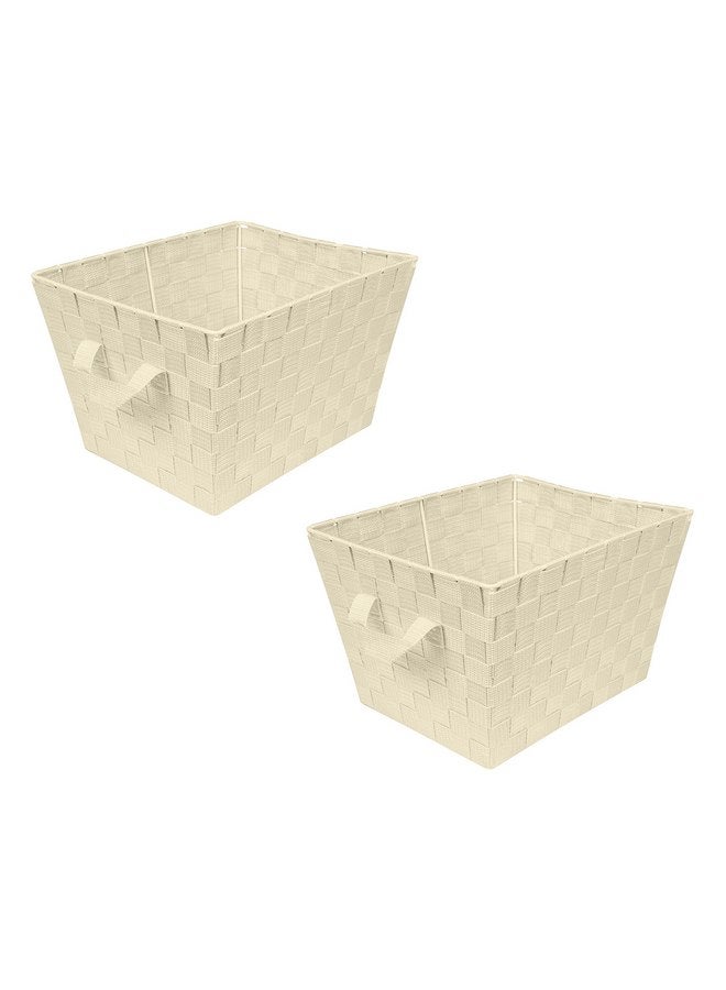 Simplify Simplify Medium Woven Strap Tote | Decorative Storage Basket | 2 Handles | Organization | Closet | Bedroom | Bathroom | Nursery | Accessories | Toys | Gifts | 2 Pack | Ivory - Image 1