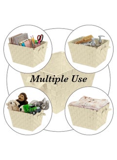 Simplify Simplify Medium Woven Strap Tote | Decorative Storage Basket | 2 Handles | Organization | Closet | Bedroom | Bathroom | Nursery | Accessories | Toys | Gifts | 2 Pack | Ivory  - Image 3