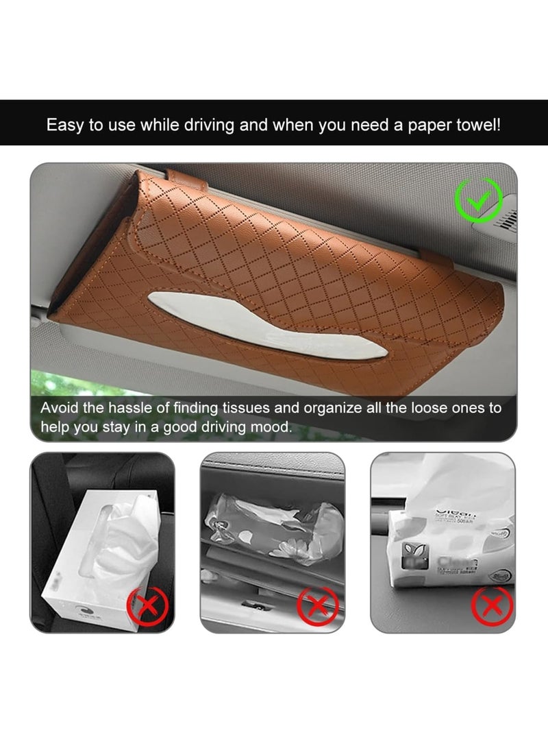SYOSI Car Tissue Holder, Leather Sun Visor Napkin Holder Storage Box, Sun Visor Tissue Case Backseat Napkin Organizer for Car, Truck, SUV, Foldable & Durable Design, Car Accessories (Brown) - Image 2