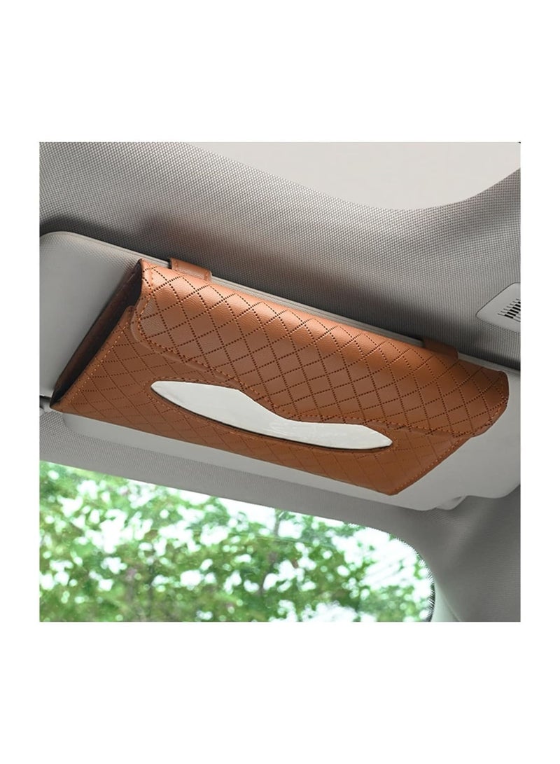 SYOSI Car Tissue Holder, Leather Sun Visor Napkin Holder Storage Box, Sun Visor Tissue Case Backseat Napkin Organizer for Car, Truck, SUV, Foldable & Durable Design, Car Accessories (Brown) - Image 1