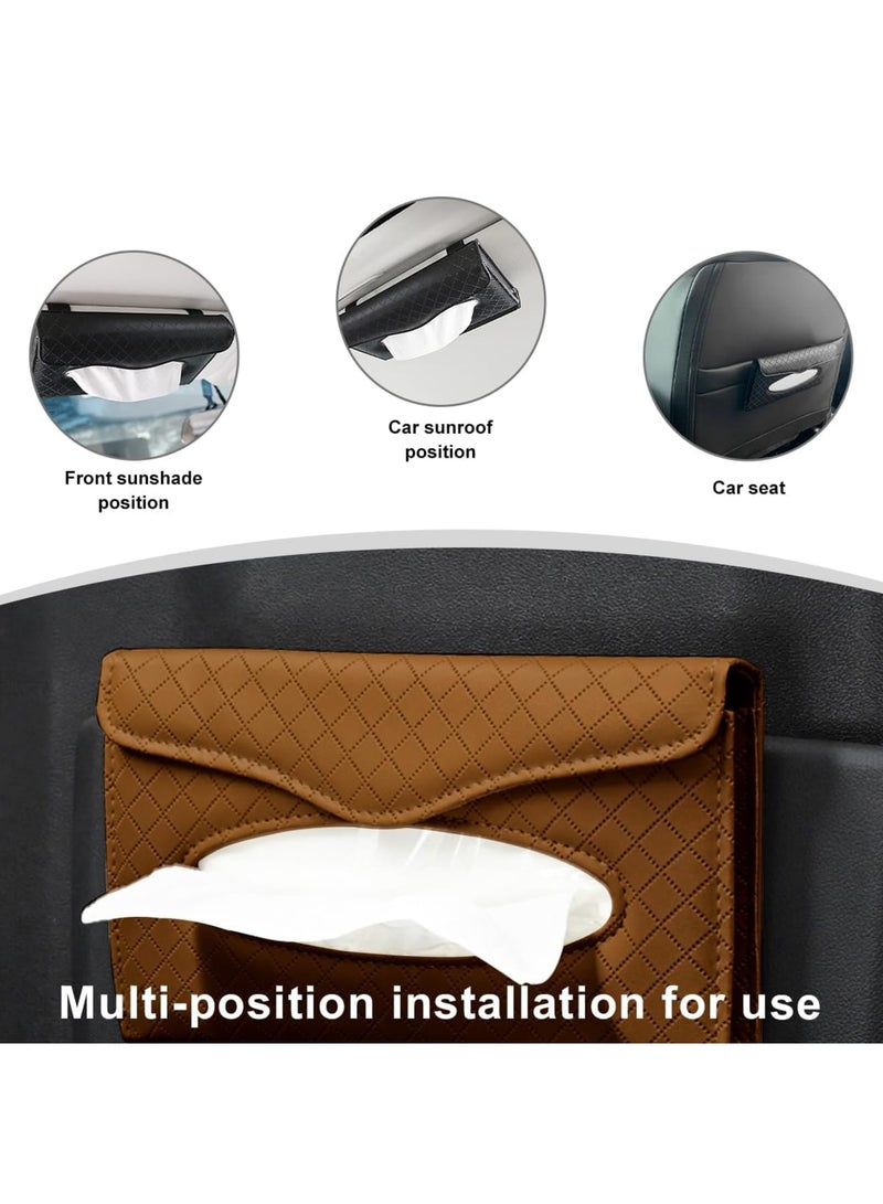 SYOSI Car Tissue Holder, Leather Sun Visor Napkin Holder Storage Box, Sun Visor Tissue Case Backseat Napkin Organizer for Car, Truck, SUV, Foldable & Durable Design, Car Accessories (Brown) - Image 5