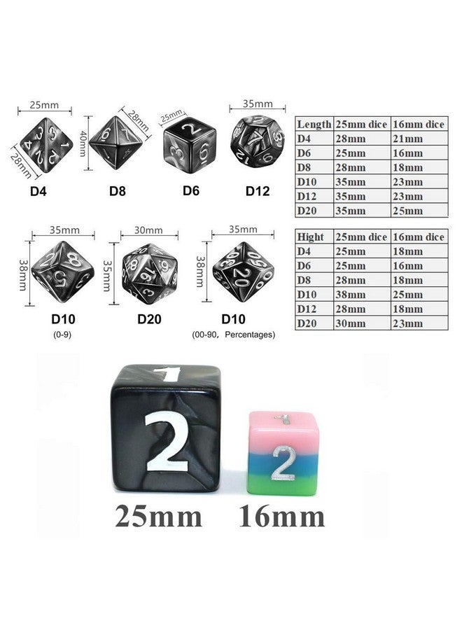 HD Dungeons and Dragons D&D Giant Black 25mm Polyhedral Dice Set - RPG Dice Bag, Pathfinder, MTG - Image 2