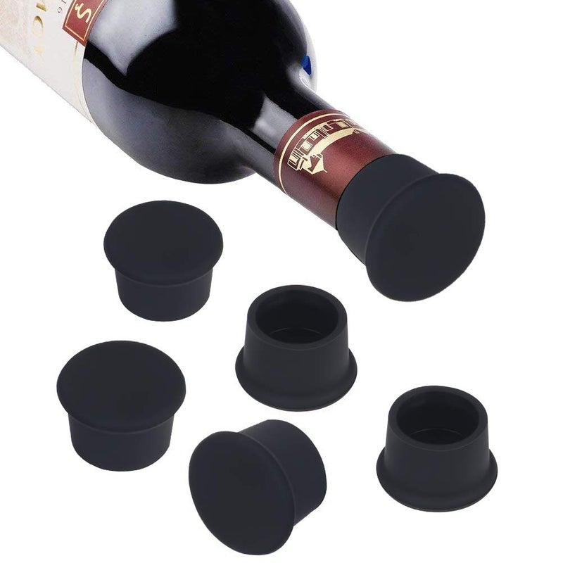 Vicloon Bottle Stopper 6Pcs Wine Bottle Caps Reusable Silicone Stopper Cap Keep Flesh for Wine Beer Champagne Alcohol Sparkling WineBlack