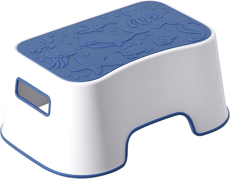 A+KCEYON Step Stool for Kids, Cute Sea Animals Design and Anti-Slip Kids Step Stool with Recessed Handles, Portable Footstool for Kitchen, Bathroom Sink and Toilet Potty Training (Blue) - Image 1