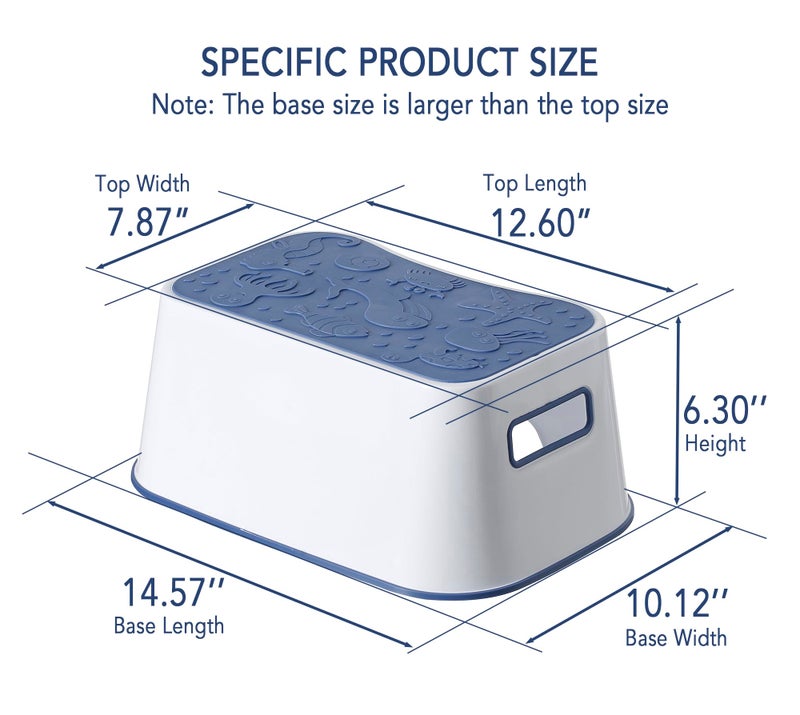 A+KCEYON Step Stool for Kids, Cute Sea Animals Design and Anti-Slip Kids Step Stool with Recessed Handles, Portable Footstool for Kitchen, Bathroom Sink and Toilet Potty Training (Blue) - Image 3