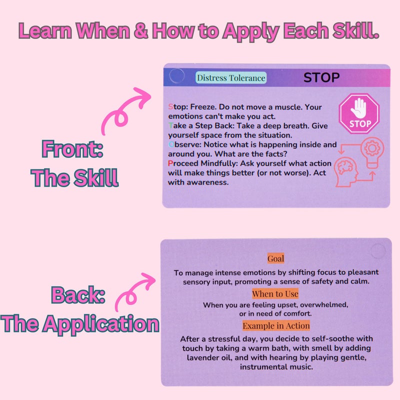 UHillMinerva DBT Skills Coaching Cards with Guided Examples & Goals â€“ 25 Flashcards for Emotional Regulation, Stress Relief & Coping Tools â€“ for Teens & Adults - Image 2