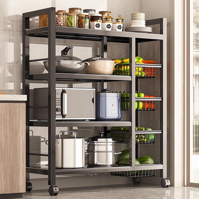 WAMIT Storage Rack with Sunken Mesh Basket, Large Capacity Shelving Unit, Freestanding Metal Rack, Easily Assemble Storage Rack for Garage Kitchen, Basement, Pantry (5-Tier Black) - Image 1