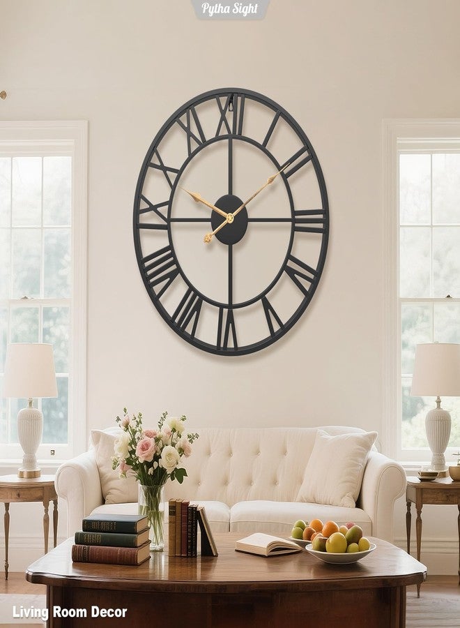 Pytha Sight 24 Inch Large Oversized Farmhouse Modern Decorative Wall Clock for Living Room,Silent Industrial Big Roman Numerals Vintage Metal Round Wall Clocks for Kitchen,Dining Room,Office - Image 4