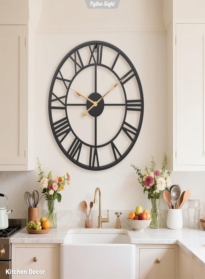 Pytha Sight 24 Inch Large Oversized Farmhouse Modern Decorative Wall Clock for Living Room,Silent Industrial Big Roman Numerals Vintage Metal Round Wall Clocks for Kitchen,Dining Room,Office - Image 5