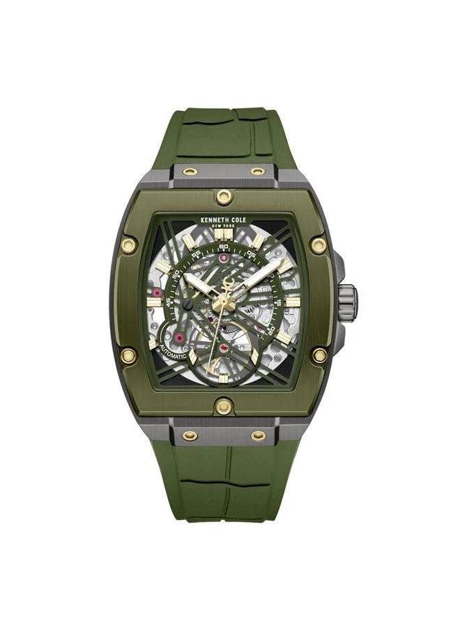 كينيث كول نيو يورك FiDi Men's 41.5mm Automatic Watch with Green Dial & Silicone Strap
