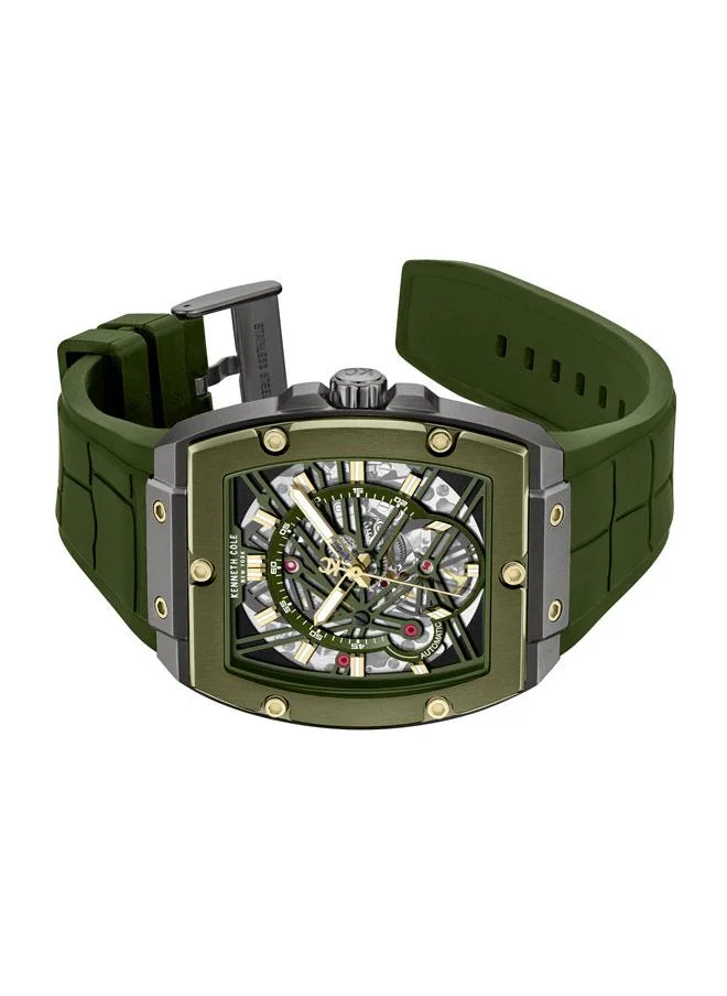 كينيث كول نيو يورك FiDi Men's 41.5mm Automatic Watch with Green Dial & Silicone Strap