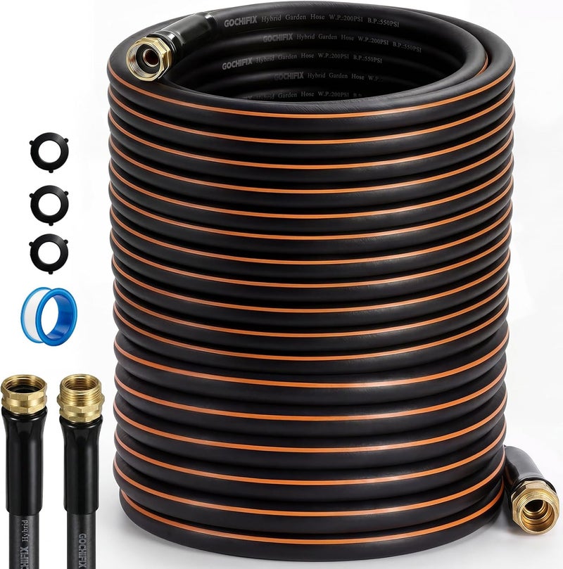 خرطوم حديقة، 75 قدم 5/8 بوصة خرطوم ماء مطاطي ثقيل، ضغط انفجار 550 PSI، موصلات دوارة مضادة للالتواء 360 درجة، مرن لجميع الأحوال الجوية، توصيلات نحاسية ذكر إلى أنثى 3/4 بوصة مانعة للتسرب - Image 1