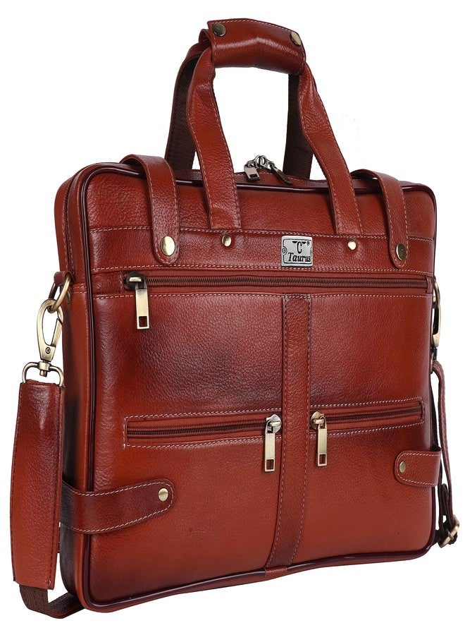 TAURUS Genuine Leather 16 Inch Laptop Messenger Bag Laptop|Documents|Pen|Mobile (TAN) - Image 1