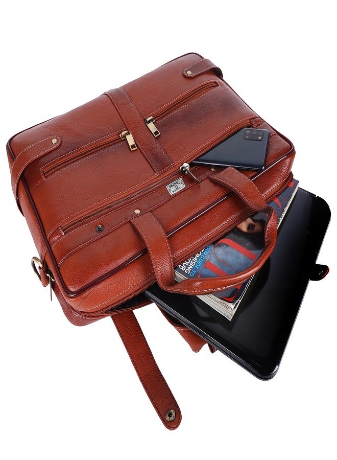 TAURUS Genuine Leather 16 Inch Laptop Messenger Bag Laptop|Documents|Pen|Mobile (TAN) - Image 5