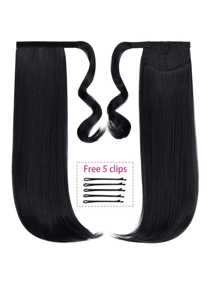 SYXLCYGG - Clip Ponytailwrap Around Ponytails Extension Synthetic Girl Straight Black 18" 4.1 Oz Fake Hair Piece Wig Women - Image 1