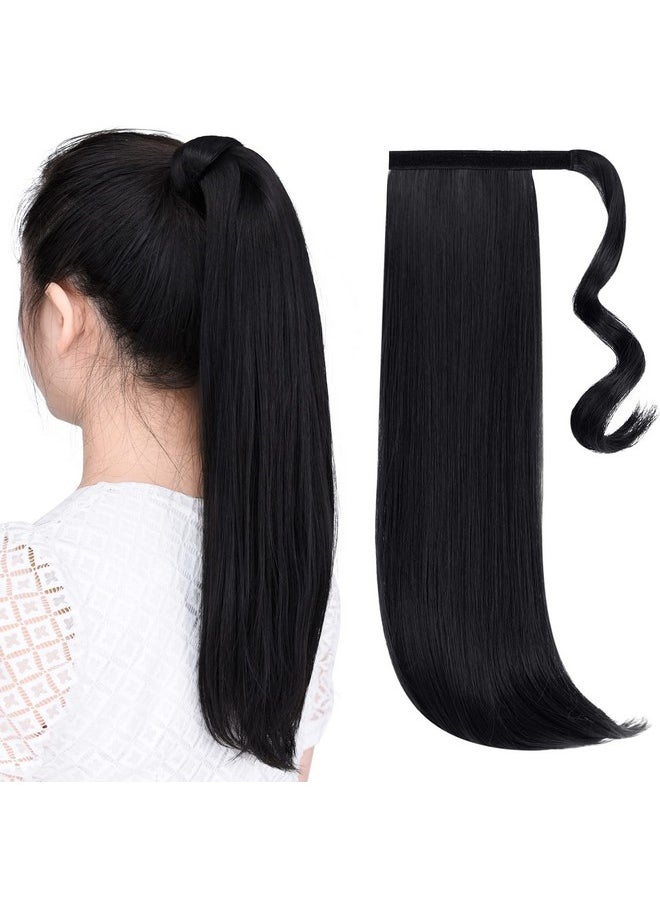 SYXLCYGG - Clip Ponytailwrap Around Ponytails Extension Synthetic Girl Straight Black 18" 4.1 Oz Fake Hair Piece Wig Women - Image 1