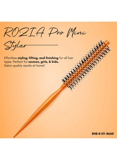 Rozia Pro Mini Styler 1.2 Inch Round Brush Nylon With Boar Bristles Styling, Finishing, Lifting, Blowouts, Curling & Setting Short, Curly, Wavy, Thick, Normal, Thin Hair Woman, Girls And Kids(Orange)  - Image 2