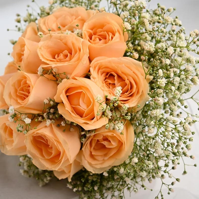 FlowerAura Fresh Live Flower Bouquet of 12 Peach Roses For Birthday Gift Anniversary Gift Wedding Gift Valentines Day Gift Baby Shower Gift Bridal Bouquet For Bride Same Day Delivery - Image 5