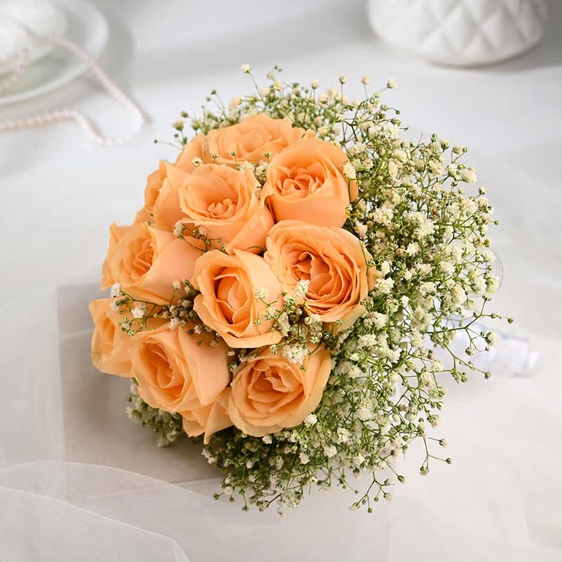 FlowerAura Fresh Live Flower Bouquet of 12 Peach Roses For Birthday Gift Anniversary Gift Wedding Gift Valentines Day Gift Baby Shower Gift Bridal Bouquet For Bride Same Day Delivery - Image 4