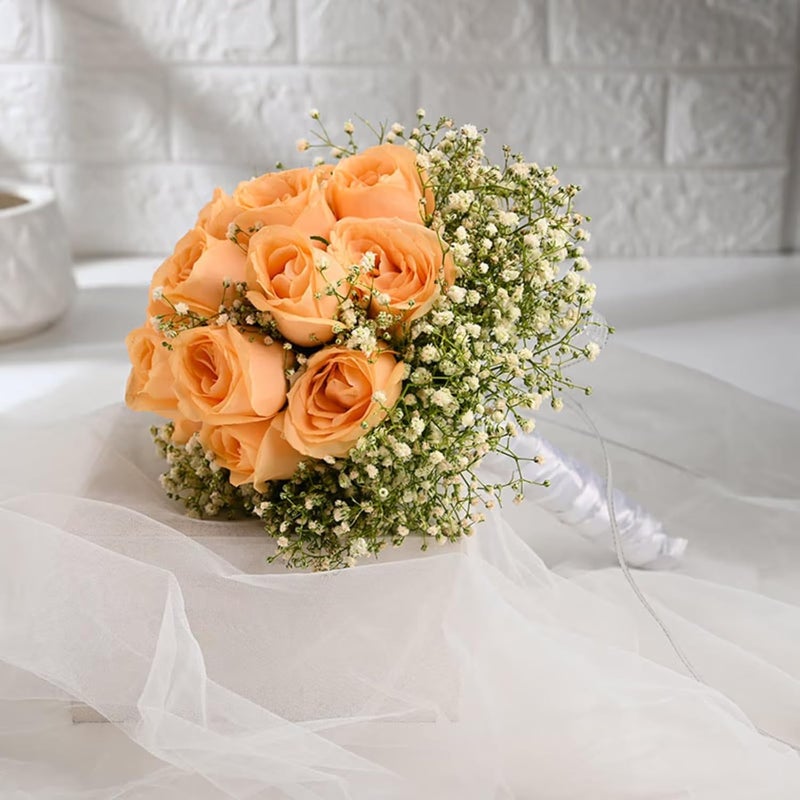FlowerAura Fresh Live Flower Bouquet of 12 Peach Roses For Birthday Gift Anniversary Gift Wedding Gift Valentines Day Gift Baby Shower Gift Bridal Bouquet For Bride Same Day Delivery - Image 3