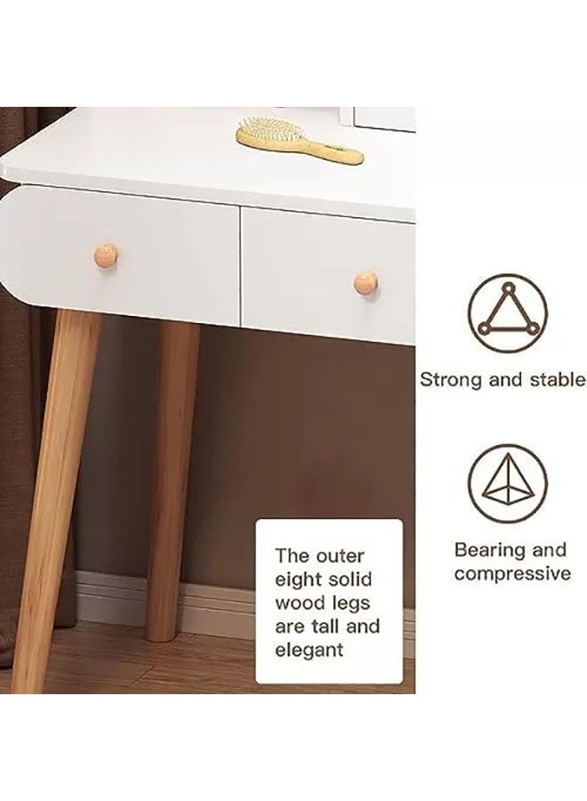AGD Luxury Wooden Makeup Table with Mirror and 2 Drawers Modern Elegant Design Makeup Dressing Table for Bedroom 80*40*120cm (Dressing Chair Not Included) White - Image 5