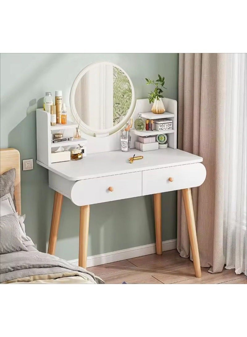 AGD Luxury Wooden Makeup Table with Mirror and 2 Drawers Modern Elegant Design Makeup Dressing Table for Bedroom 80*40*120cm (Dressing Chair Not Included) White - Image 3