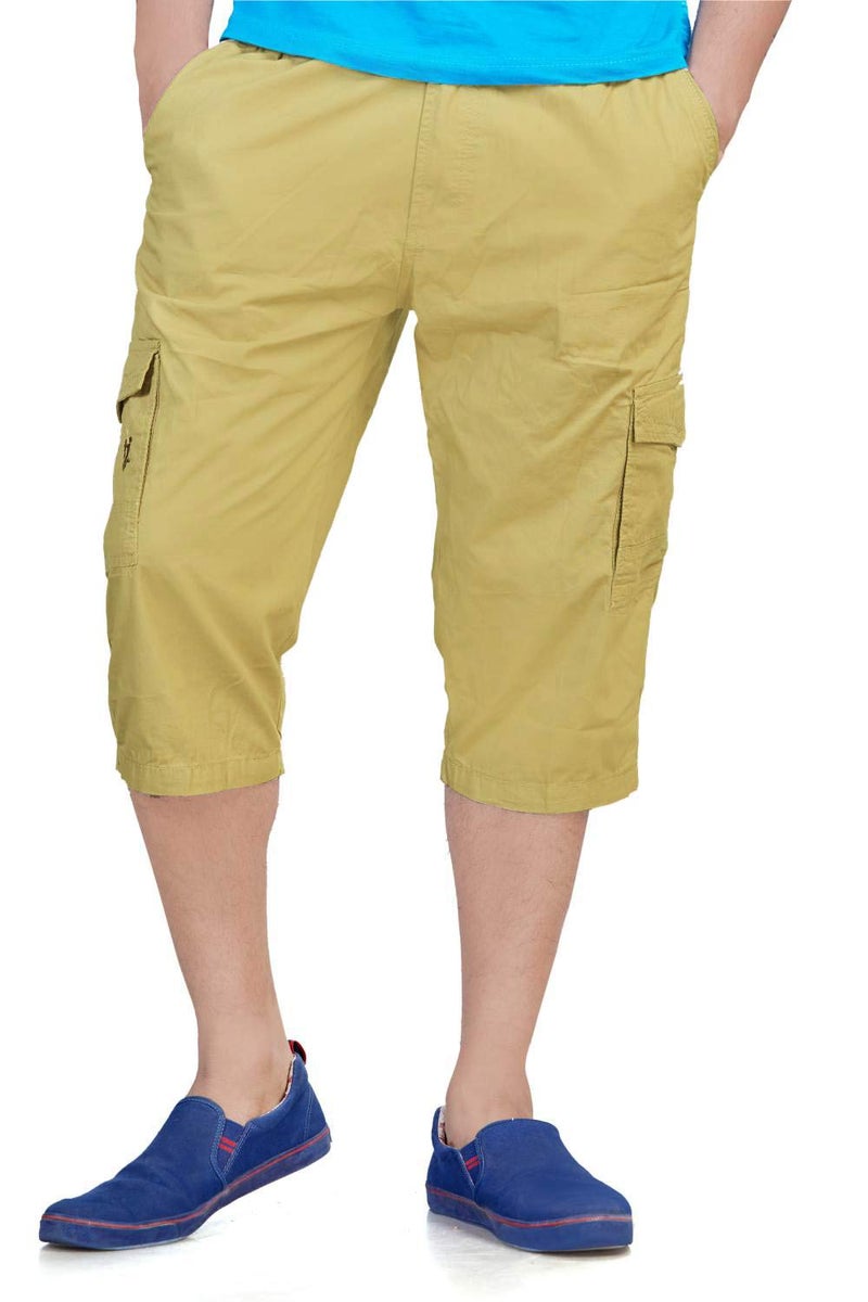 0-DEGREE Men's Regular Fit Three Quarter Relaxed Shorts Khakhee 40 Inch Waist, Khaki - Image 1