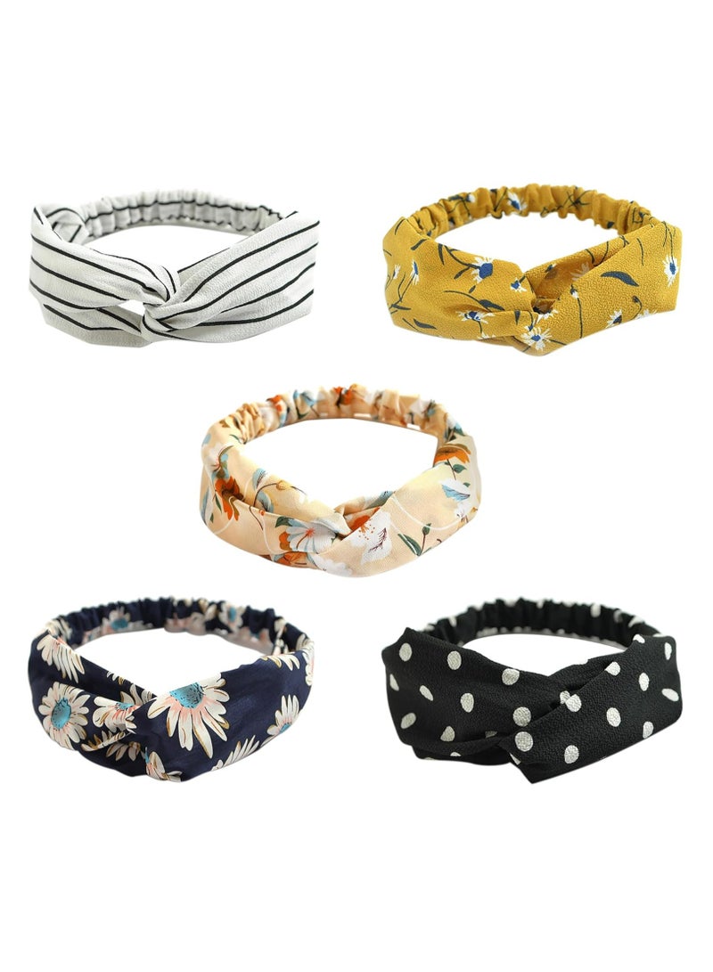 Oasisgalore 5 Pcs Twist Knot Elastic Headbands for Women & Girls, Non-slip, Boho Style - Image 1