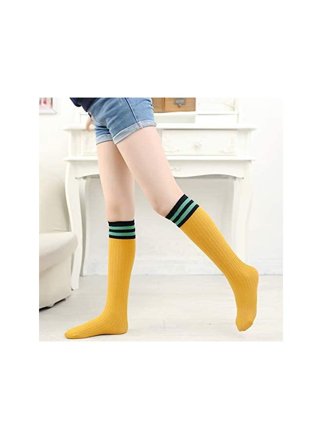 Girls Knee High Socks, 5 Pairs Lattice Design Spandex Stretch Stockings, Cartoon Cotton Tube Socks for Kids, Comfortable and Stylish Socks for Ages 2-12 - Image 3