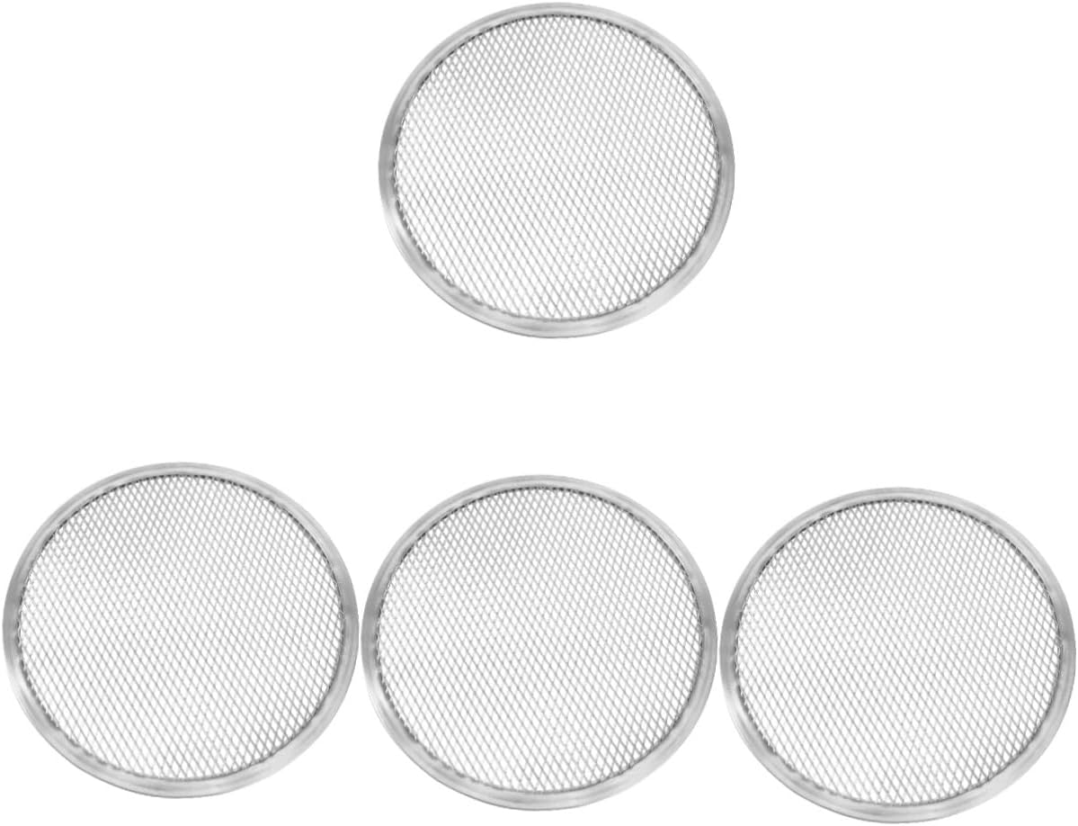 jellyflow 4pcs Round Tray Mini Griddle Round Baking Pan Pizza Stone Nonstick Bakeware Round Pizza Pan with Holes Stainless Steel Silk Screen Crisper Bread Silver Baking Tools Aluminum Tray