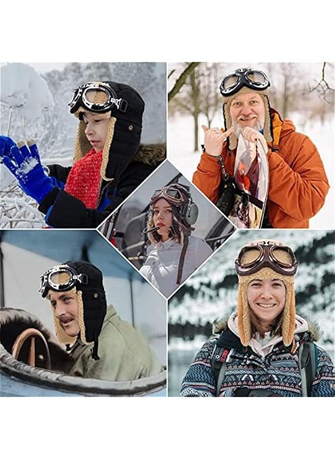 Generic - Vintage Aviator Hat and Goggles Costume Accessories Fur Ear Flaps Trooper Trapper Pilot Cap for Men Women - Image 1