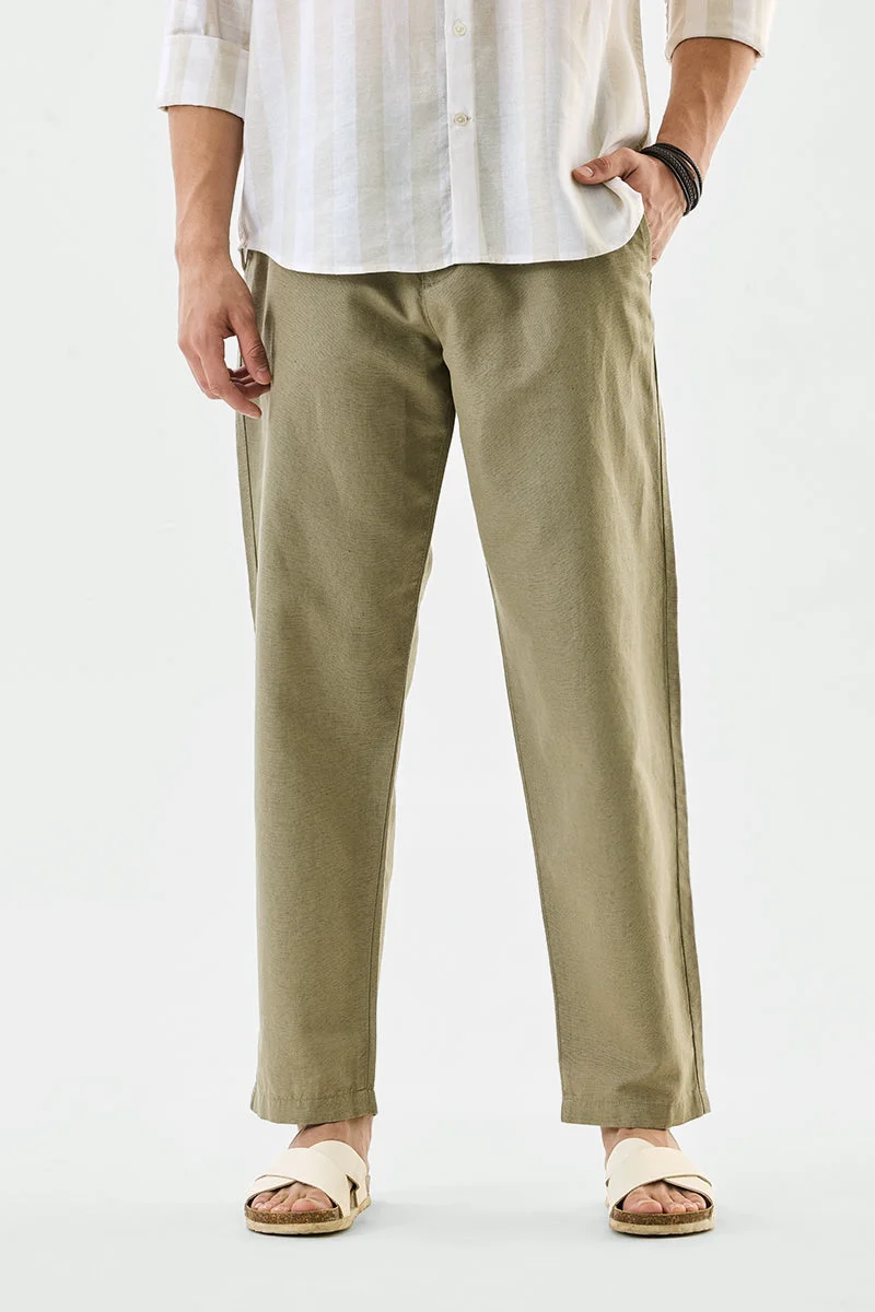 سنيتش Olive Textured Relaxed Casual Trousers