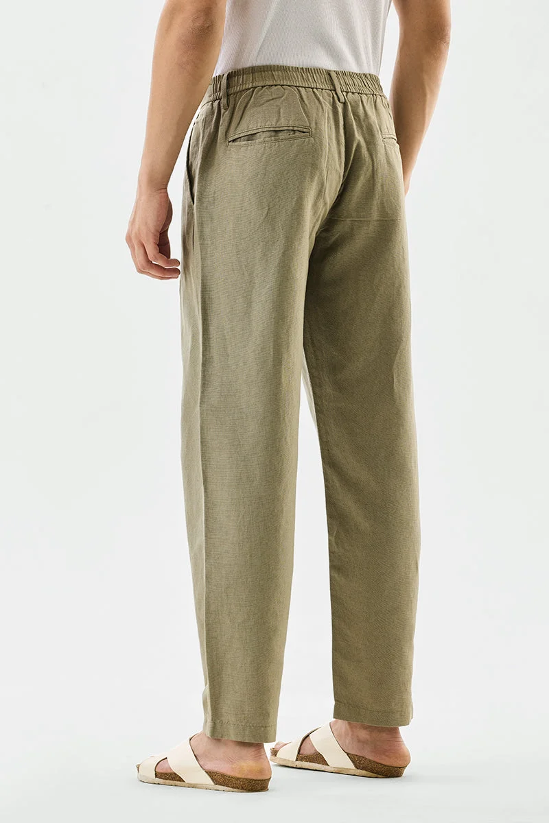 SNITCH Olive Olive Textured Relaxed Casual Trousers for Men | Best Price UAE