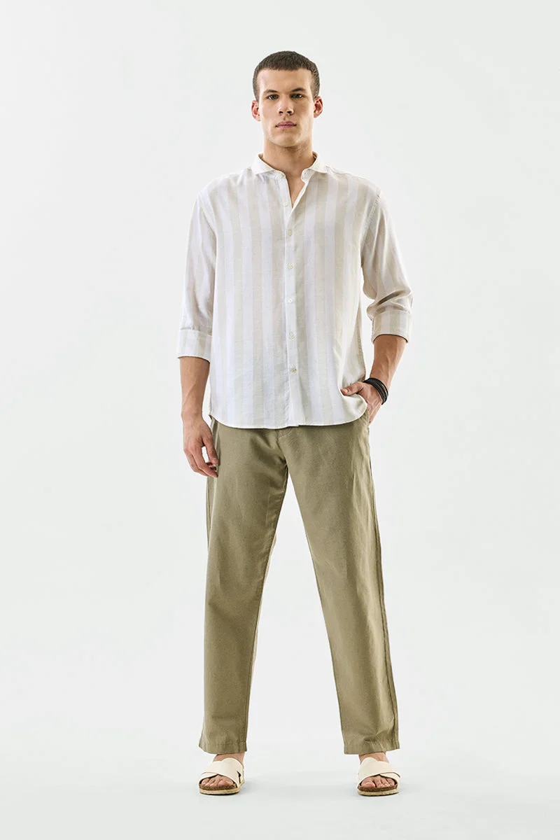 SNITCH Olive Olive Textured Relaxed Casual Trousers for Men | Best Price UAE