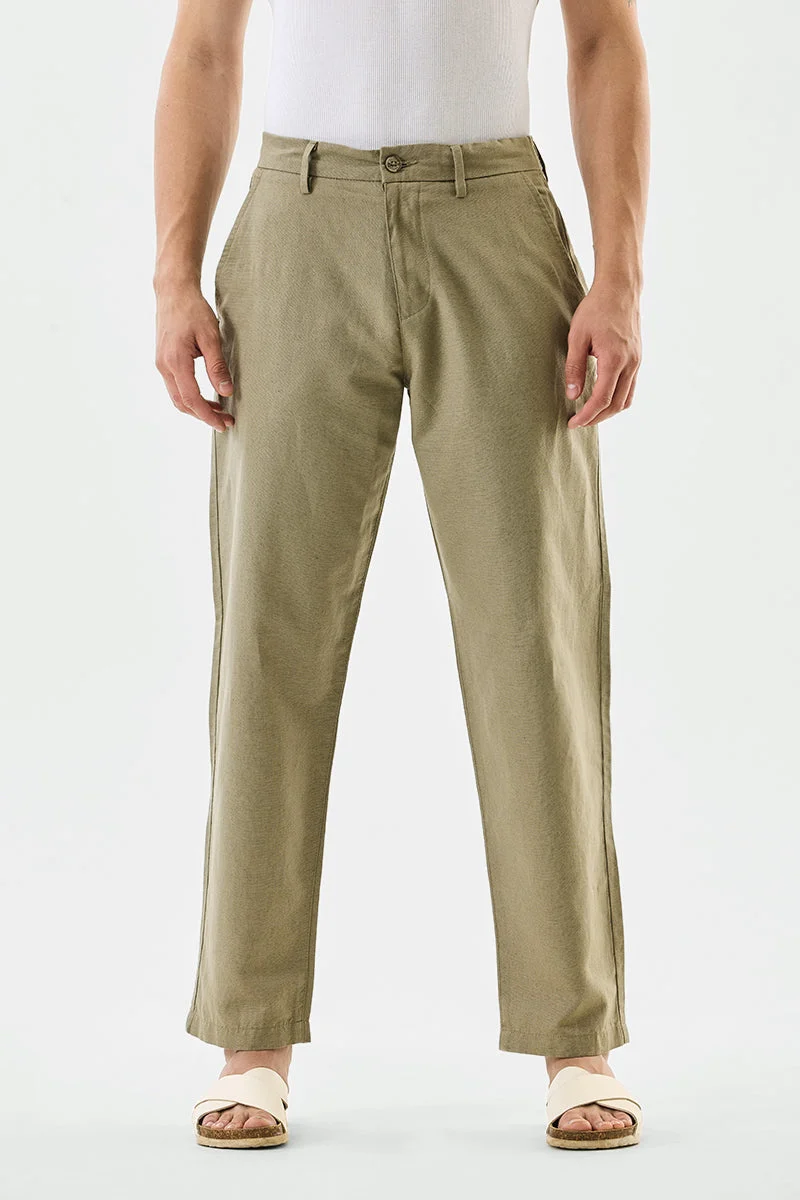 SNITCH Olive Olive Textured Relaxed Casual Trousers for Men | Best Price UAE