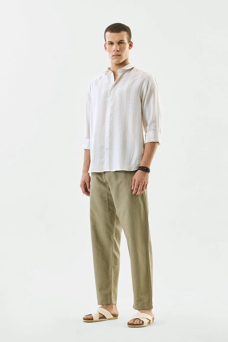 SNITCH Olive Olive Textured Relaxed Casual Trousers for Men | Best Price UAE