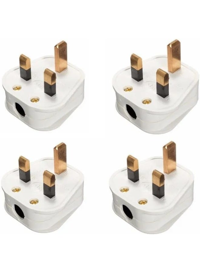 13A Top Plug 3 Pin Fused ~ White Pack Of 4  - Image 1