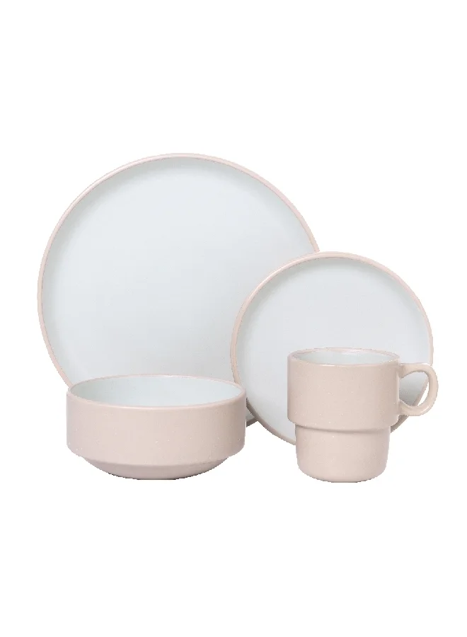 Bien Servi 16-Piece Elegant And Modern Design Stoneware Dinner Set Pink And White 29 X 24 X 36 Cm 41270130/P