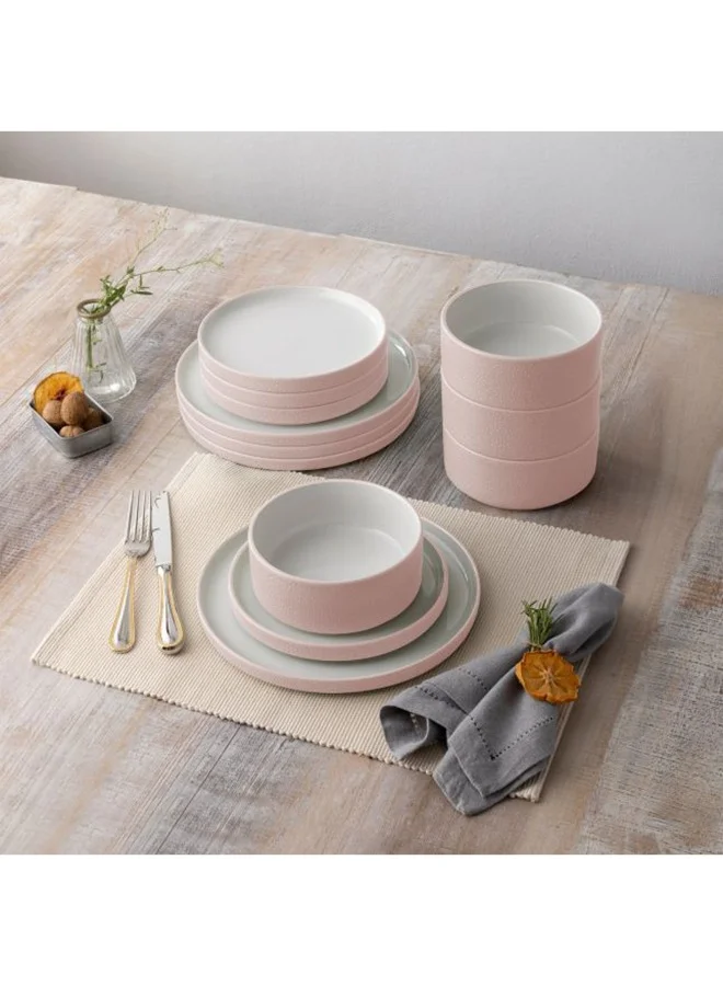 Bien Servi 16-Piece Elegant And Modern Design Stoneware Dinner Set Pink And White 29 X 24 X 36 Cm 41270130/P