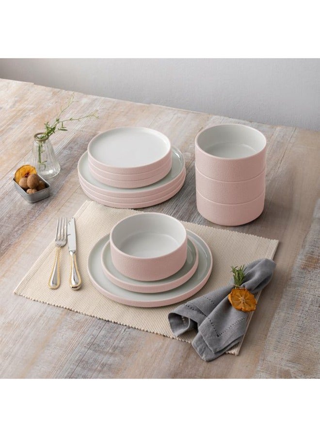 بين سيرفي طقم عشاء أنيق وعصري من حجر السيراميك،  قطعة، وردي وأبيض - Image 2