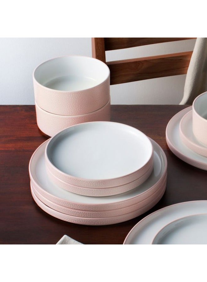 بين سيرفي طقم عشاء أنيق وعصري من حجر السيراميك،  قطعة، وردي وأبيض - Image 3