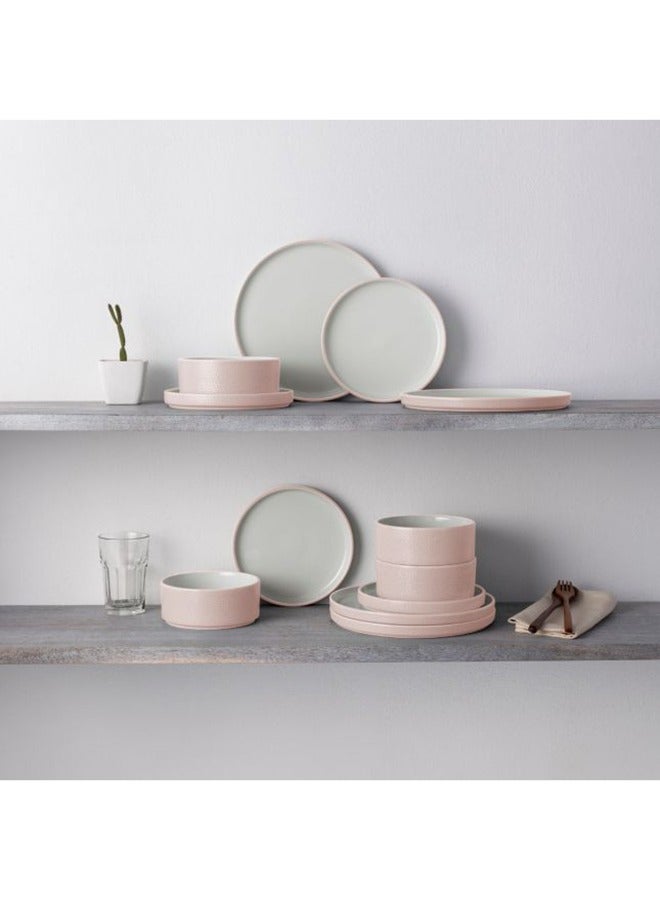 بين سيرفي طقم عشاء أنيق وعصري من حجر السيراميك،  قطعة، وردي وأبيض - Image 4