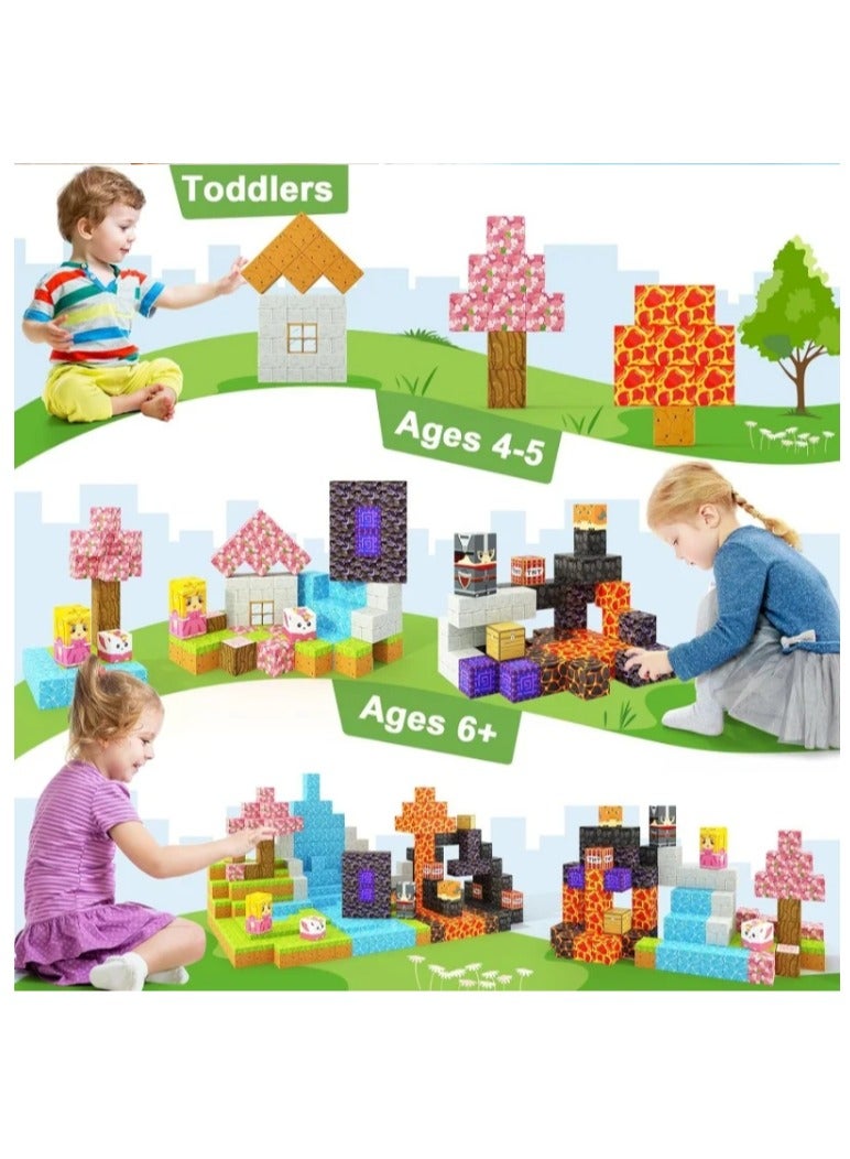 AirYoung 128 قطعة من مكعبات البناء المغناطيسية، بلاط مغناطيسي للأطفال، مجموعة مكعبات مغناطيسية، بناء عوالم مغناطيسية من المناجم، ألعاب مغناطيسية تعليمية، هدايا ألعاب مغناطيسية للأولاد والبنات - Image 2