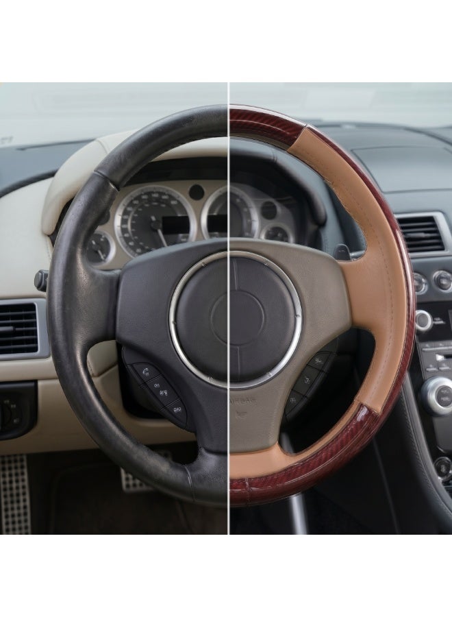 Manful Luxury Wood Grain & Leather Steering Wheel Cover 15 Inch (37–38 cm) – Universal Fit, Anti-Slip Grip, Heat Resistant, Premium PU Leather, Stylish Car Interior Accessory - Image 3