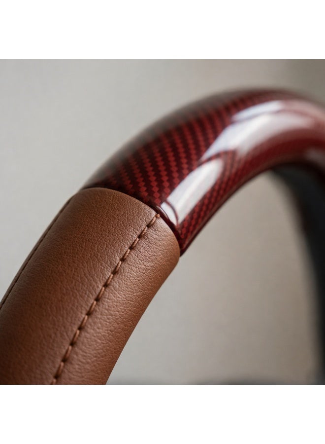 Manful Luxury Wood Grain & Leather Steering Wheel Cover 15 Inch (37–38 cm) – Universal Fit, Anti-Slip Grip, Heat Resistant, Premium PU Leather, Stylish Car Interior Accessory - Image 2