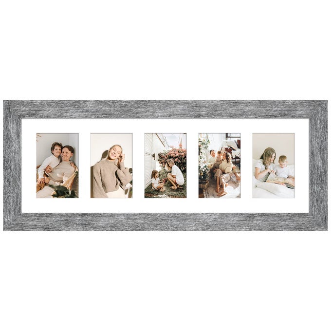 8X24 PICTURE FRAME DISPLAY 5 OPENING 4X6 PICTURE FRAME COLLAGEMULTI PHOTO FRAME WITH MATPLEXIGLASSWALL OR TABLETOP DECORGREY WOOD GRAIN